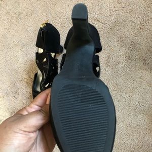 Black open toe pumps